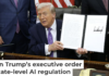 President Donald Trump displays his executive order countering state laws regulating AI. Alex Wong/Getty Images